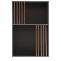 Libreria Mondrian Grigio Vulcano con Accenti in Legno Massello Tinto Noce