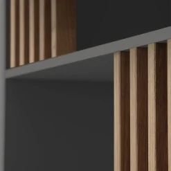 Libreria Mondrian Grigio Vulcano con Accenti in Legno Massello Tinto Noce