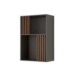 Libreria Mondrian Grigio Vulcano con Accenti in Legno Massello Tinto Noce