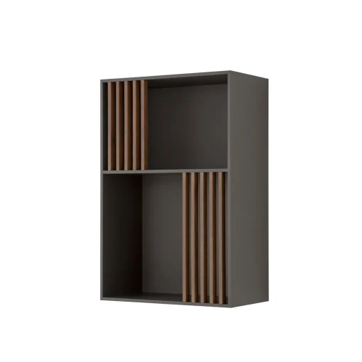 Libreria Mondrian Grigio Vulcano con Accenti in Legno Massello Tinto Noce