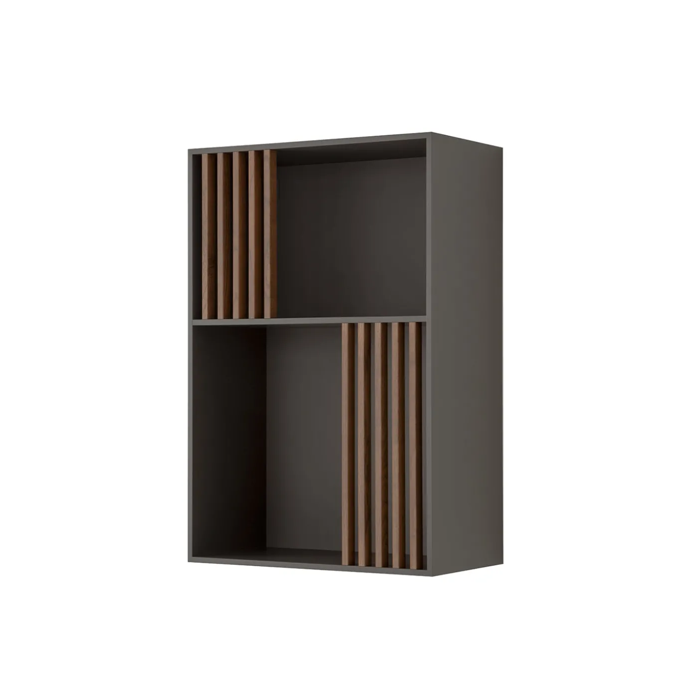 Libreria Mondrian Grigio Vulcano con Accenti in Legno Massello Tinto Noce