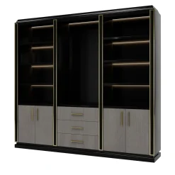 Libreria Nera e Marrone con Porte in Eucalipto della Collezione Studio Privè