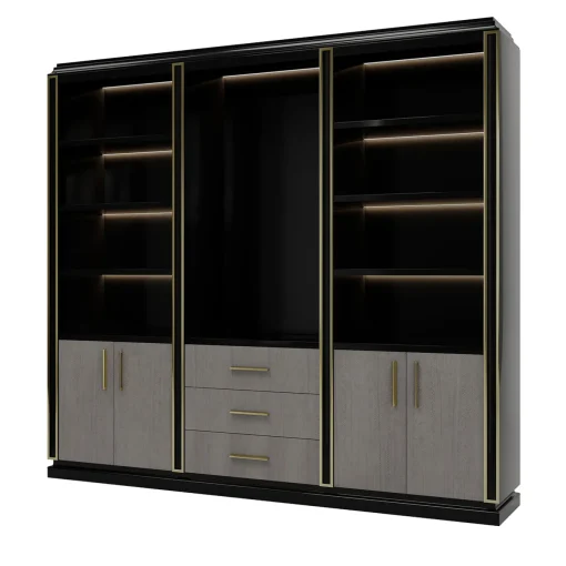 Libreria Nera e Marrone con Porte in Eucalipto della Collezione Studio Privè