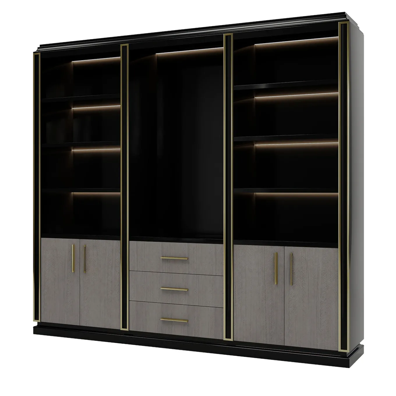 Libreria Nera e Marrone con Porte in Eucalipto della Collezione Studio Privè