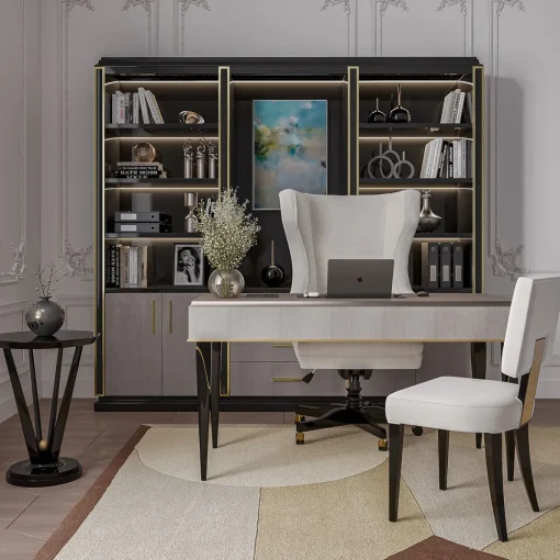 Libreria Nera e Marrone con Porte in Eucalipto della Collezione Studio Privè