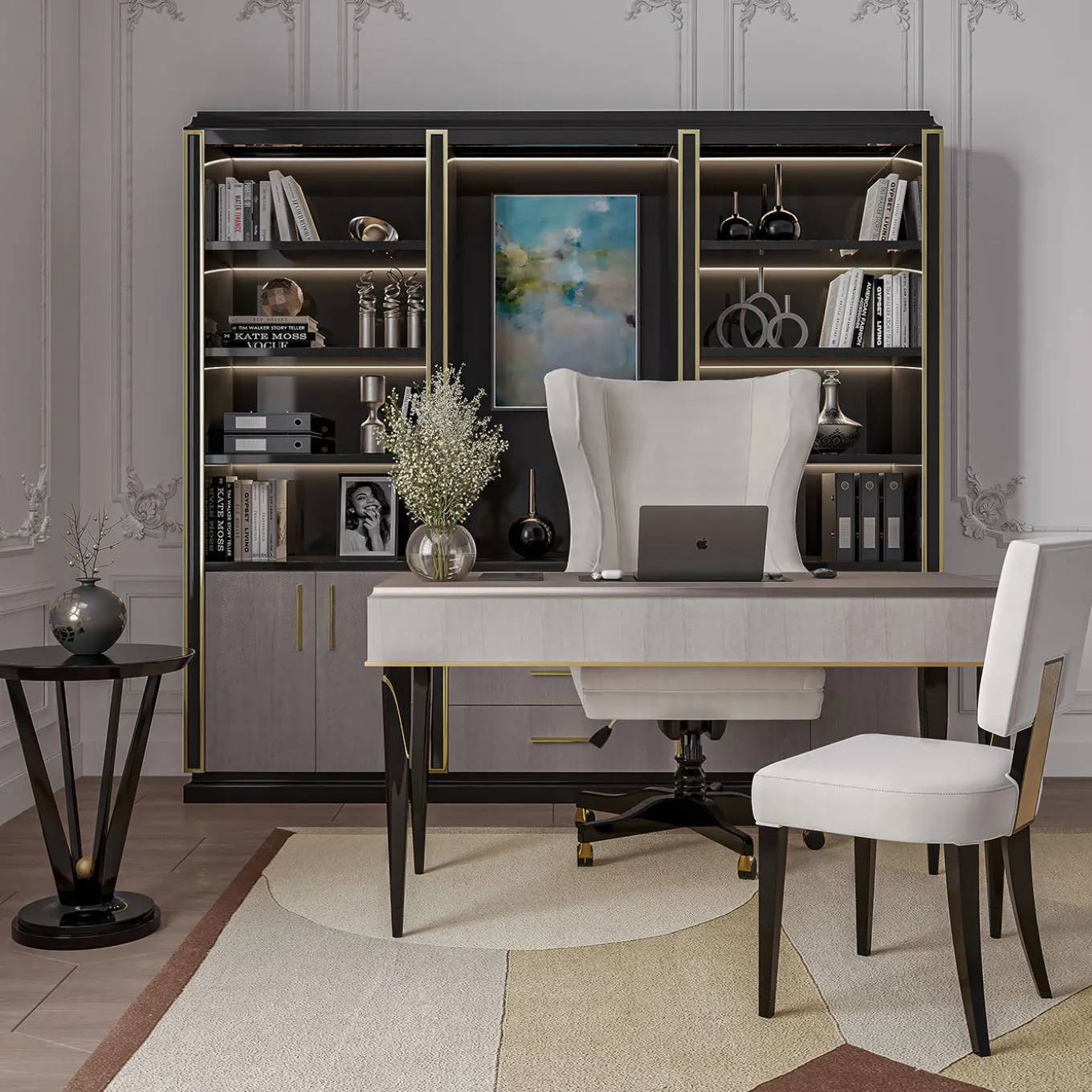 Libreria Nera e Marrone con Porte in Eucalipto della Collezione Studio Privè