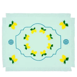 Limoni Set di 2 tovagliette ricamate con frange verde pastello