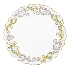 Luminaria Festa Set di 2 tovagliette per piatti in lino bianco ricamate in rosa