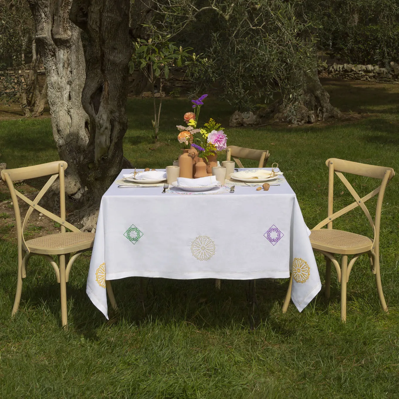 Luminaria Festa Tovaglia di lino quadrata policroma #1