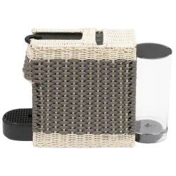 Macchina da caffè Essenza Brown in pelle e rattan con coperchio