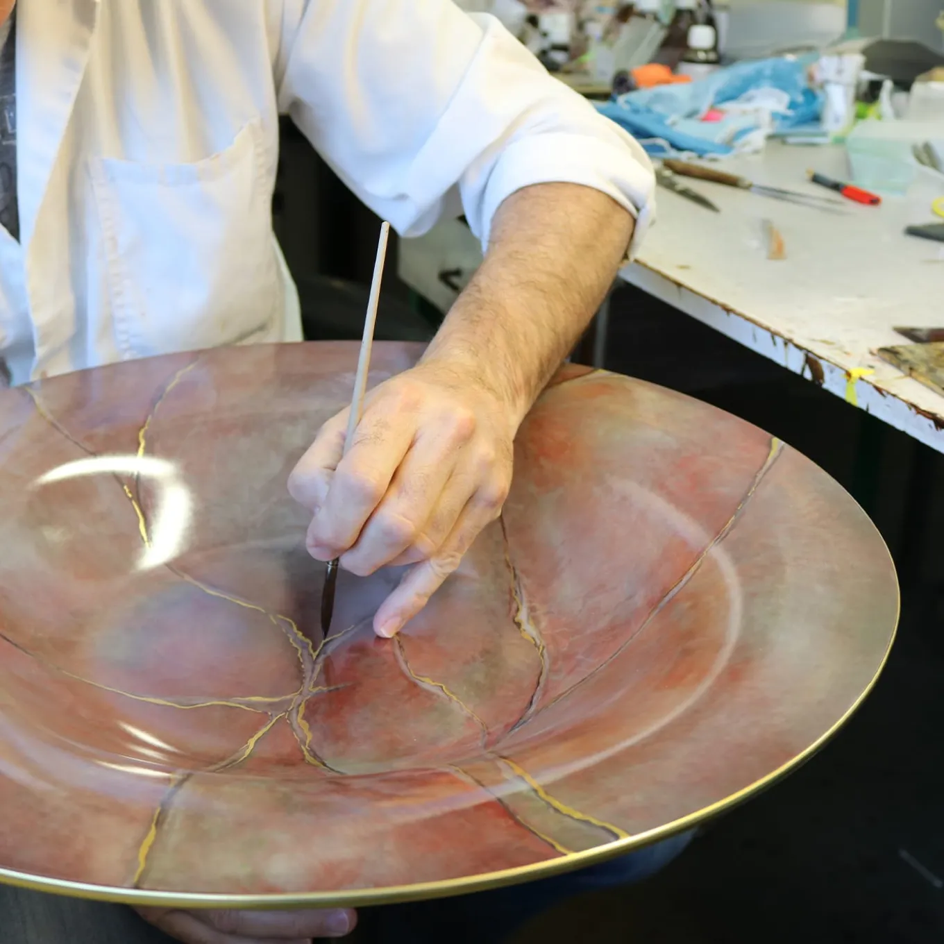 Marmo Piatto grande rosa con oro