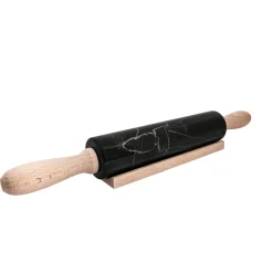 Mattarello in marmo Portoro e manico in legno