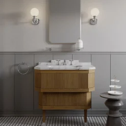 Mobile Portalavabo Metropolitan Essence in Marmo di Carrara e Legno di Rovere