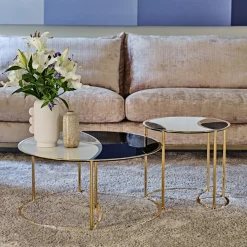 Nilo Set di 2 tavoli da nido in marmo calacatta e vetro