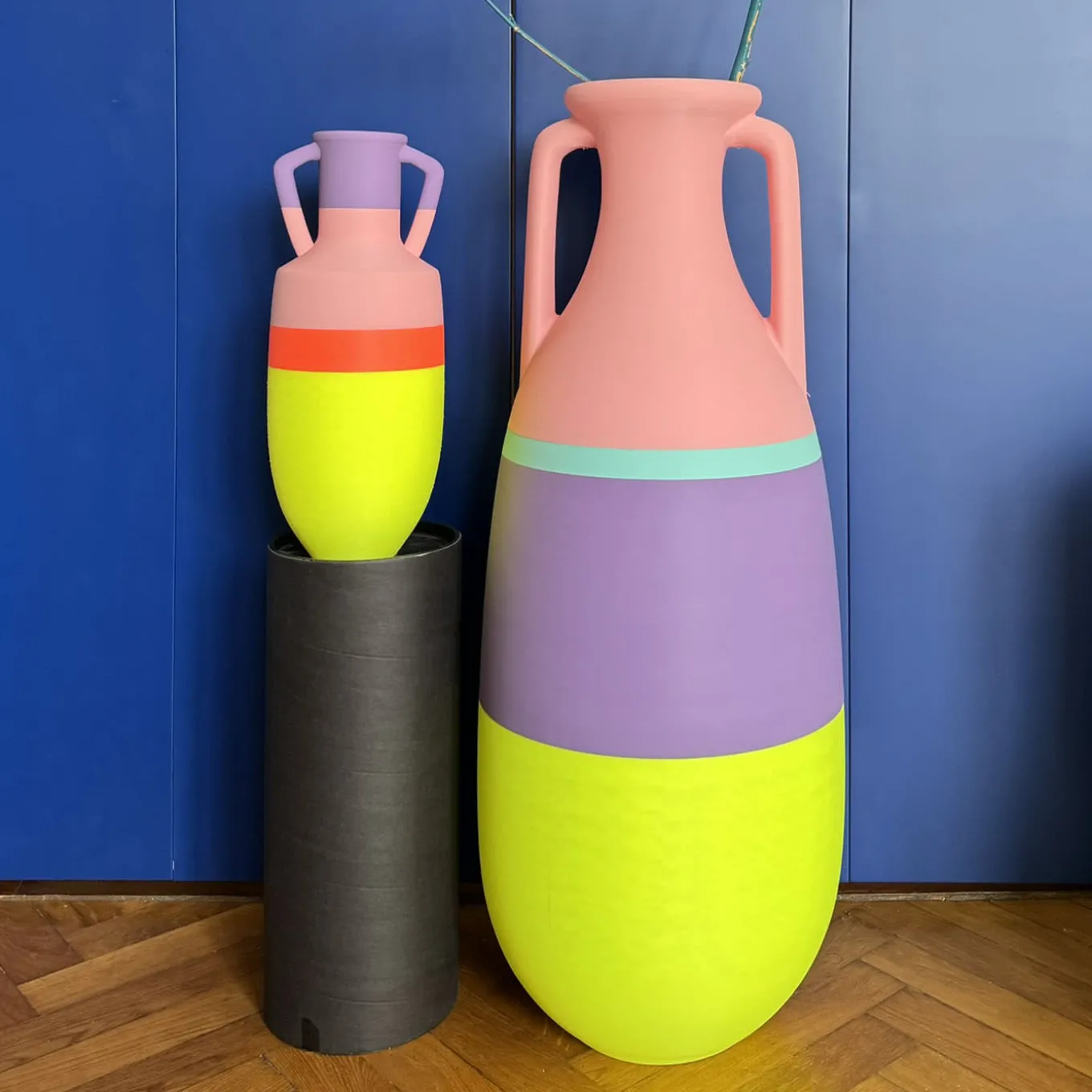 Nuova anfora gigante Teodosio giallo viola azzurro e rosa