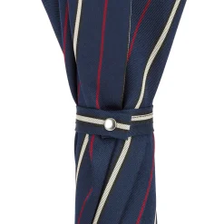 Ombrello a righe con manico in argento a forma di scimmia