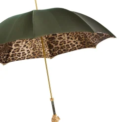 Ombrello con manico a forma di leone leopardato
