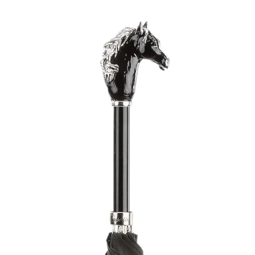 Ombrello nero con manico di cavallo