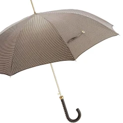 Ombrello Pied de Poule con manico in pelle borchiato
