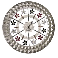 Orologio da parete rotondo floreale argentato