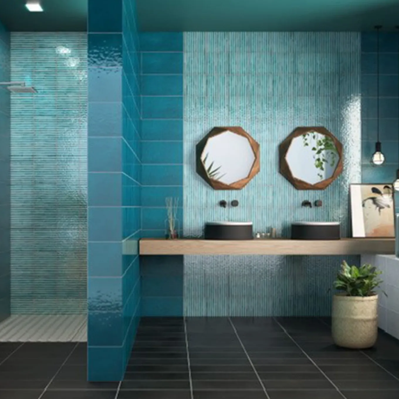 Ot Palau Pavone Pigeon-Blue Set di 24 piastrelle quadrate