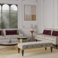 Panchina imbottita floreale nera e marrone della collezione Studio Privè