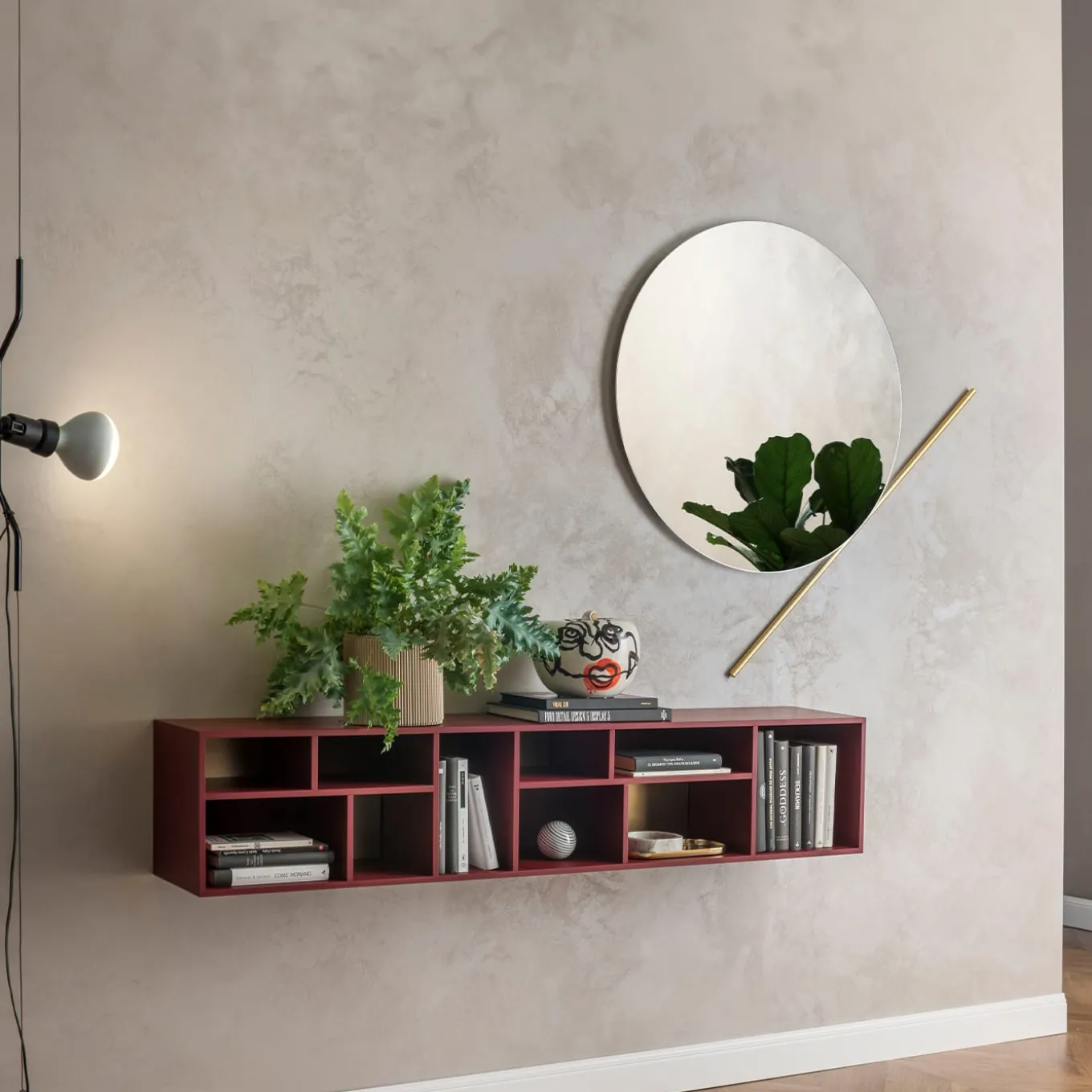 Pangea - Pensile grande in ottone e rosso marsala