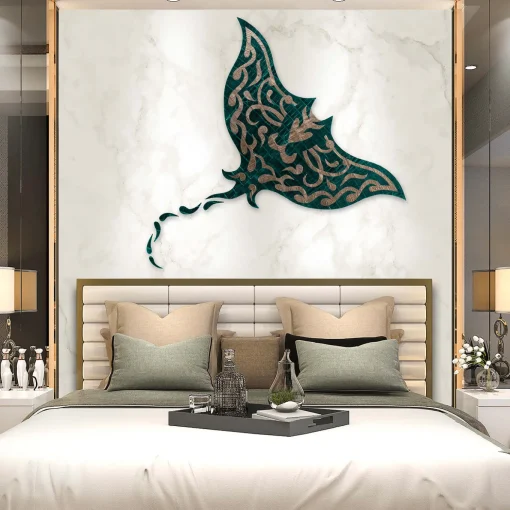 Pannello Decorativo Manta Ray in Marmo Calacatta Oro e Pelle