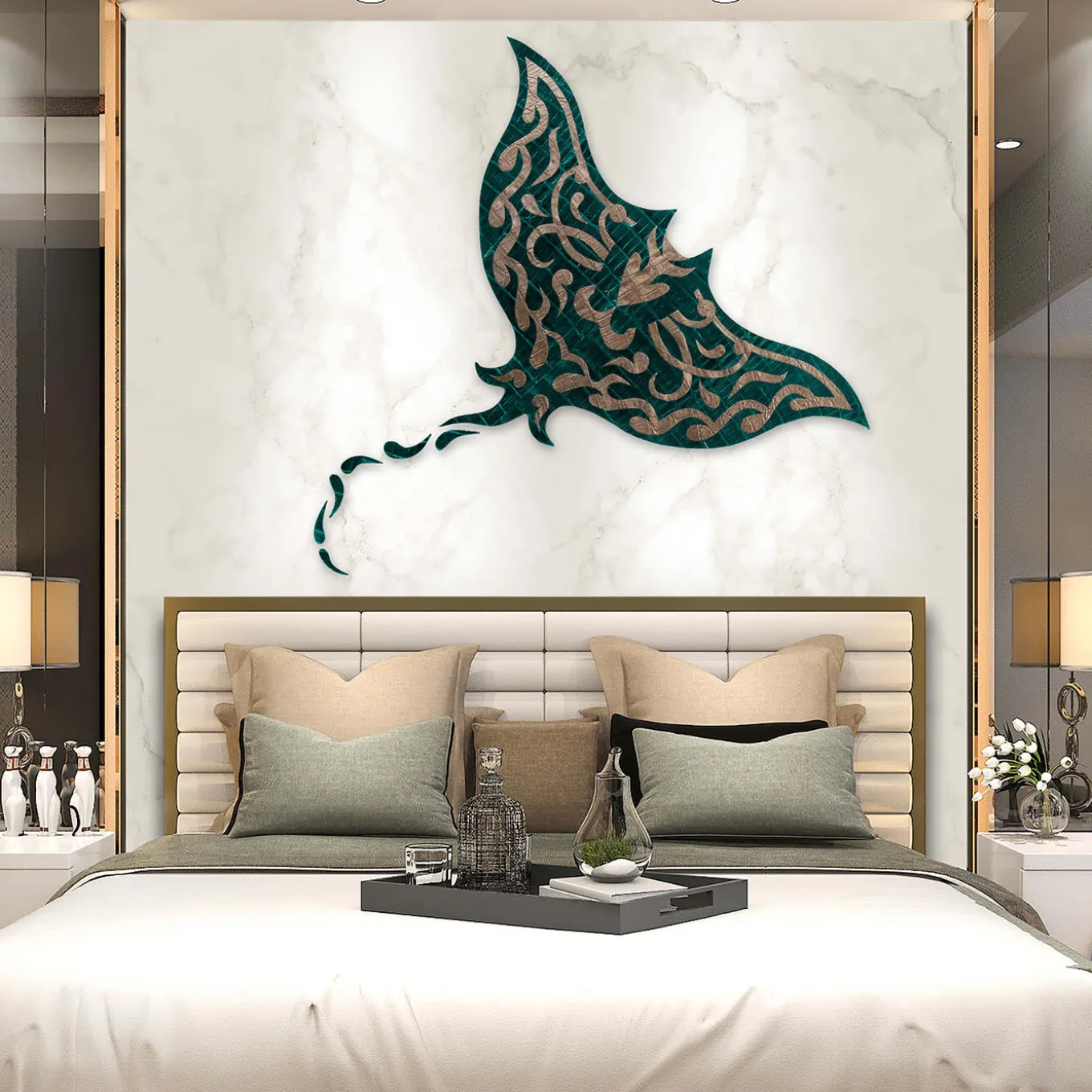 Pannello Decorativo Manta Ray in Marmo Calacatta Oro e Pelle