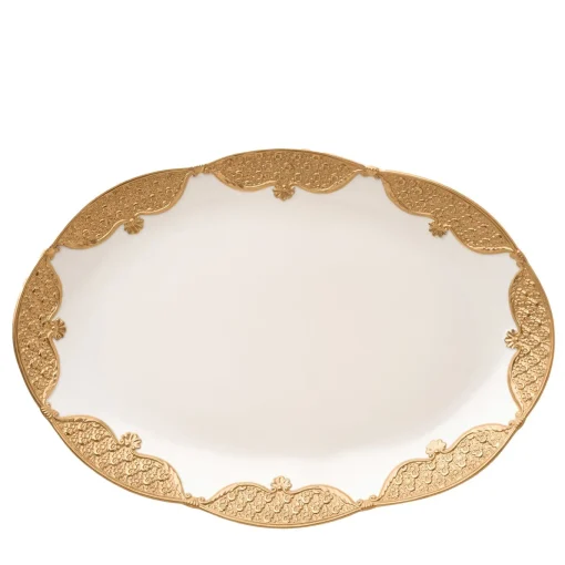 Piatto da portata ovale grande Caterina in bianco e oro