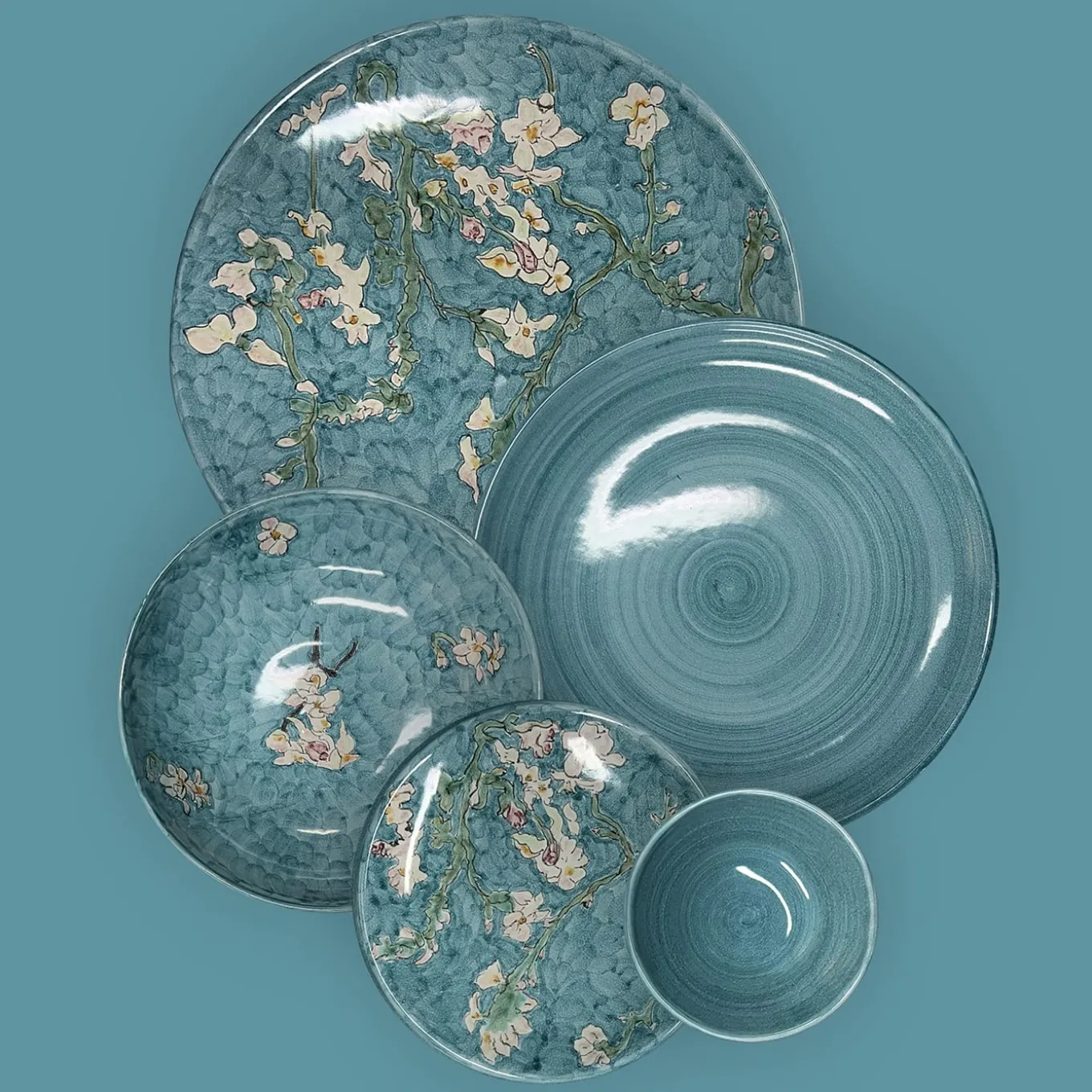 Piatto da portata verde "Fiori di Mandorlo" di Van Gogh