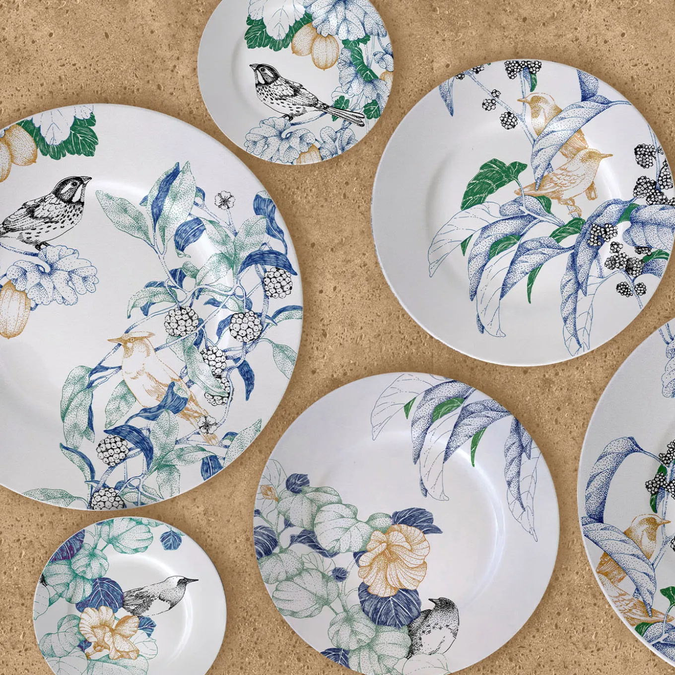 Piatto da pranzo policromo Bird Song #2