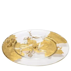 Piatto Decorativo da Cena in Vetro Dorato Aurora Libellula