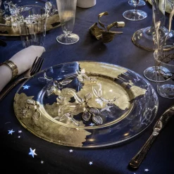 Piatto Decorativo da Cena in Vetro Dorato Aurora Libellula