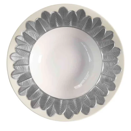 PIATTO FONDO CON BORDO A PAVONE - ARGENTO