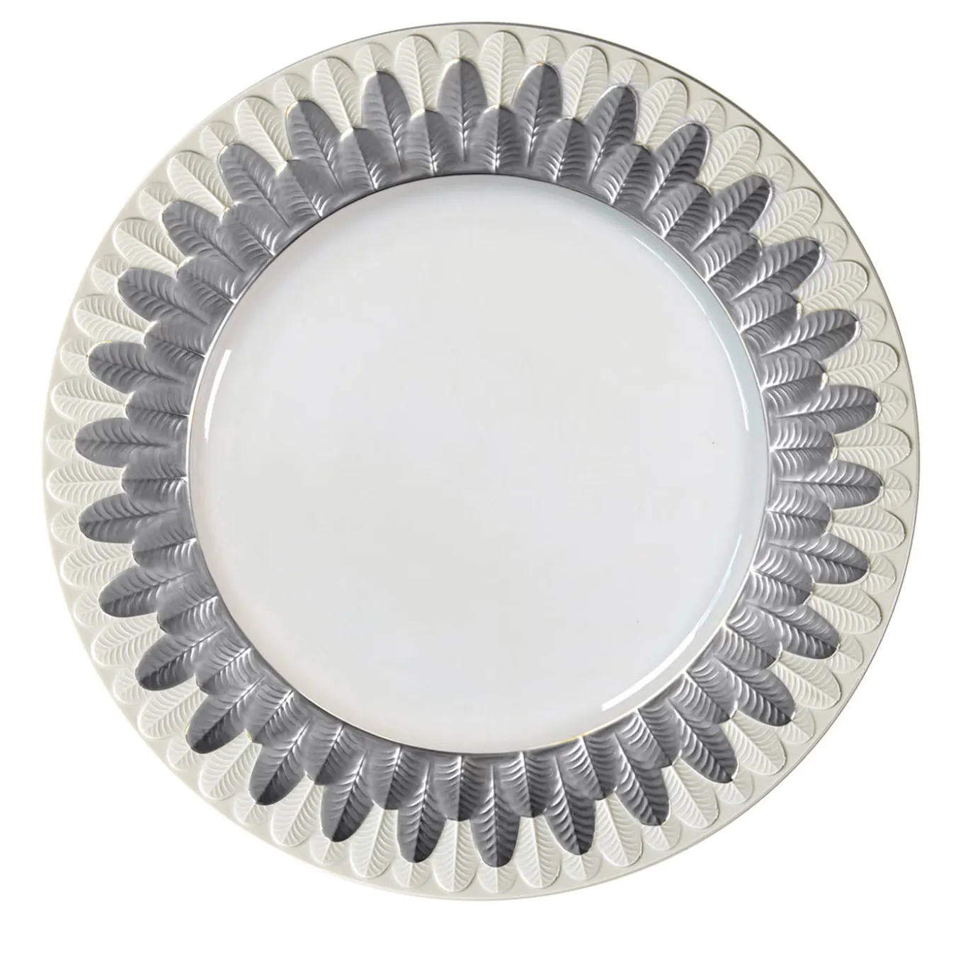 PIATTO PIANO PAVONE - BIANCO E ARGENTO