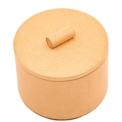 Piccola Scatola Rotonda in Cuoio Beige per Gioielli