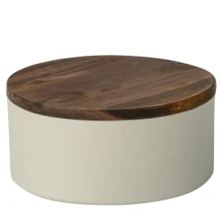 Piccolo contenitore rotondo in ceramica con coperchio in legno