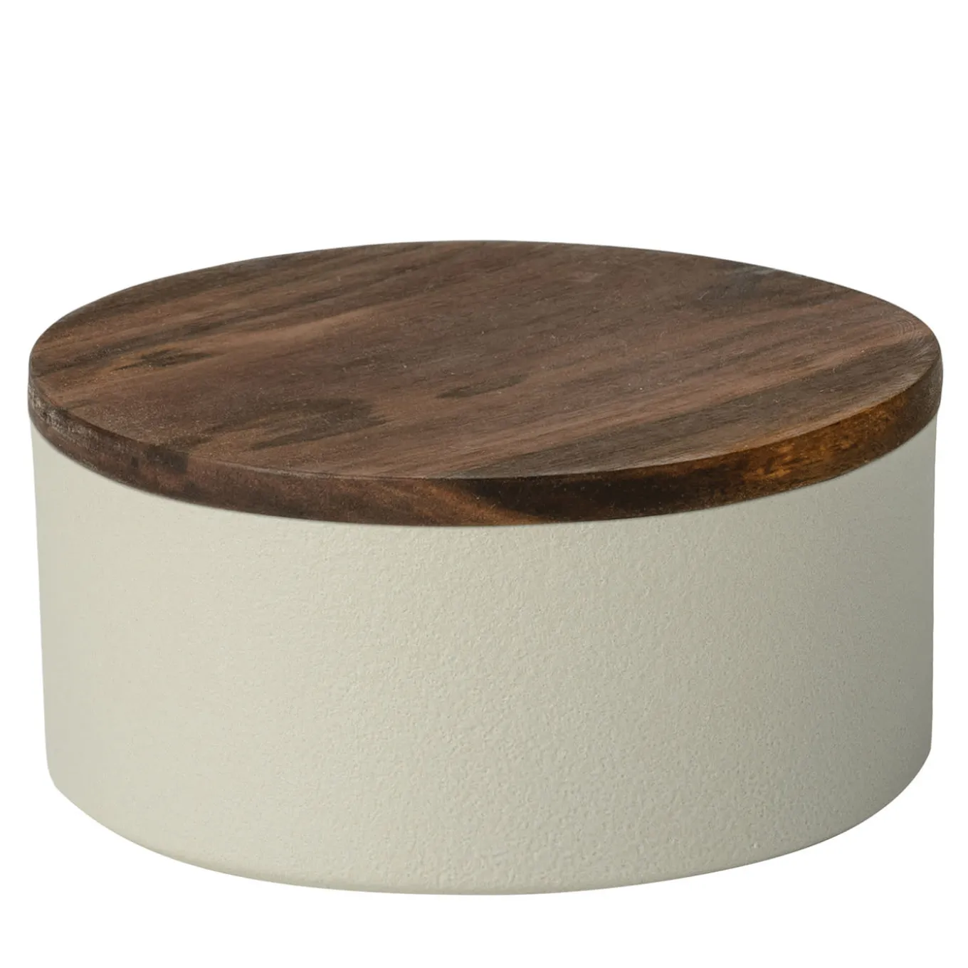 Piccolo contenitore rotondo in ceramica con coperchio in legno