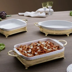 Pirofila ovale con supporto dorato a due maniglie