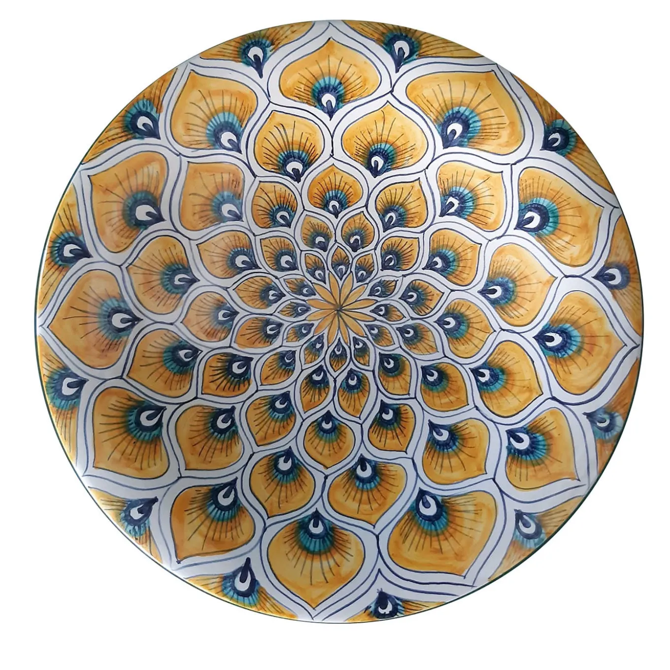 Piuma di pavone gialla ⌀ Piatto decorativo da 20 cm