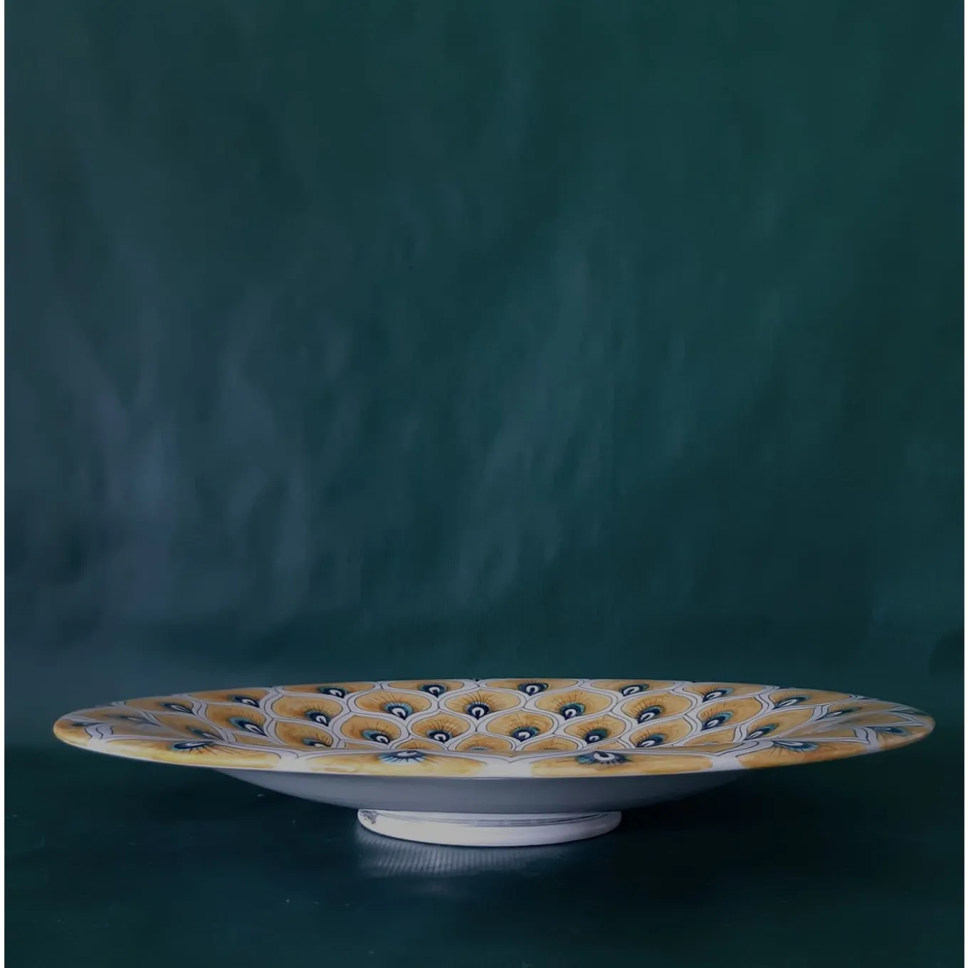 Piuma di pavone gialla ⌀ Piatto decorativo da 40 cm