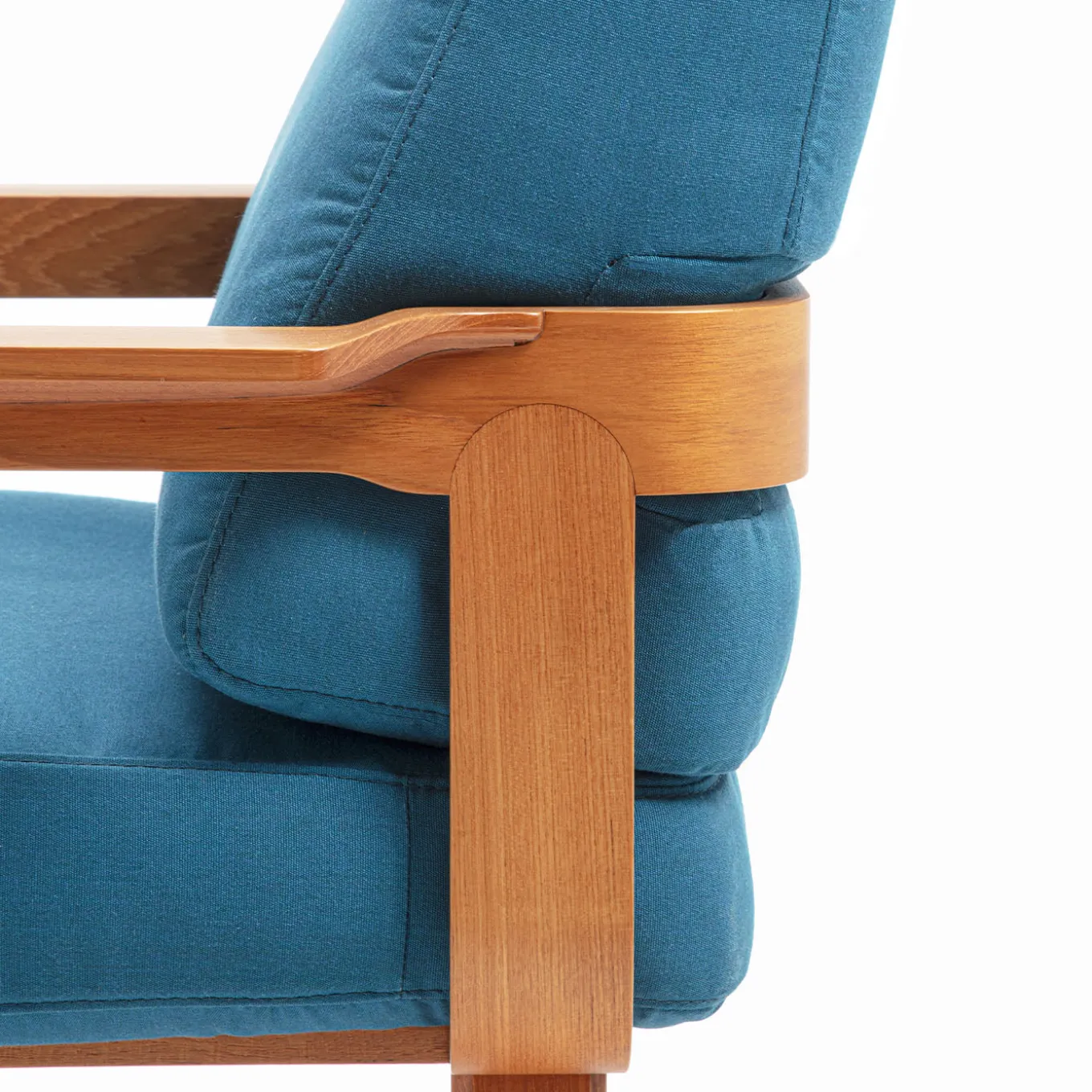 Poltrona da esterno curva in teak e tessuto blu