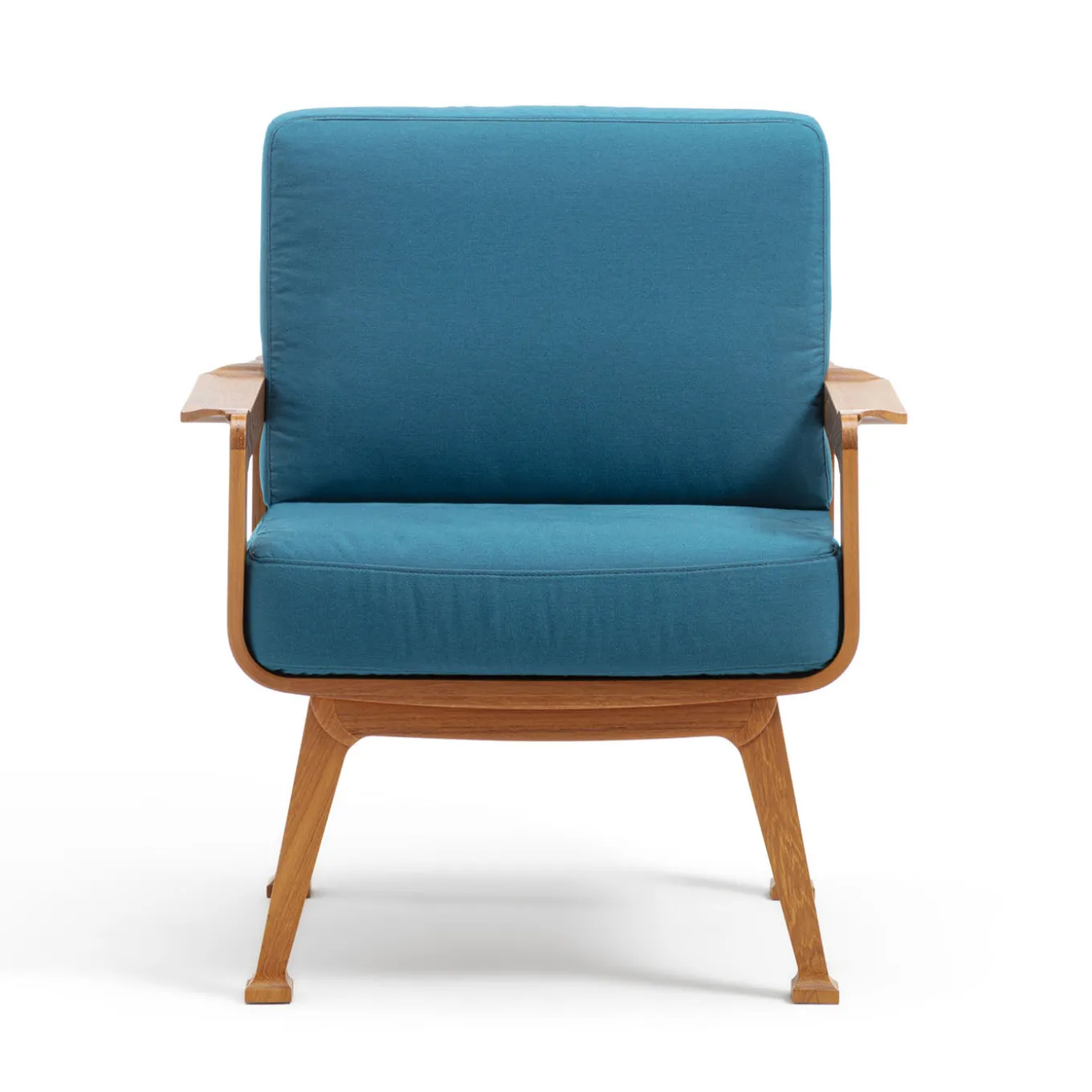 Poltrona da esterno curva in teak e tessuto blu