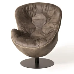 Poltrona girevole Pelè in pelle marrone chiaro
