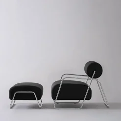 Poltrona Lounge Kate Style in Pelle Nera con Poggiapiedi