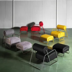 Poltrona Lounge Kate Style in Pelle Nera con Poggiapiedi