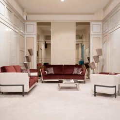 Poltrona Universal velluto rosso e bianco