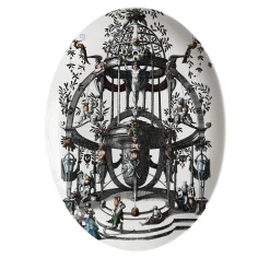 Pompei Piatto ovale in porcellana con disegno di grottesca