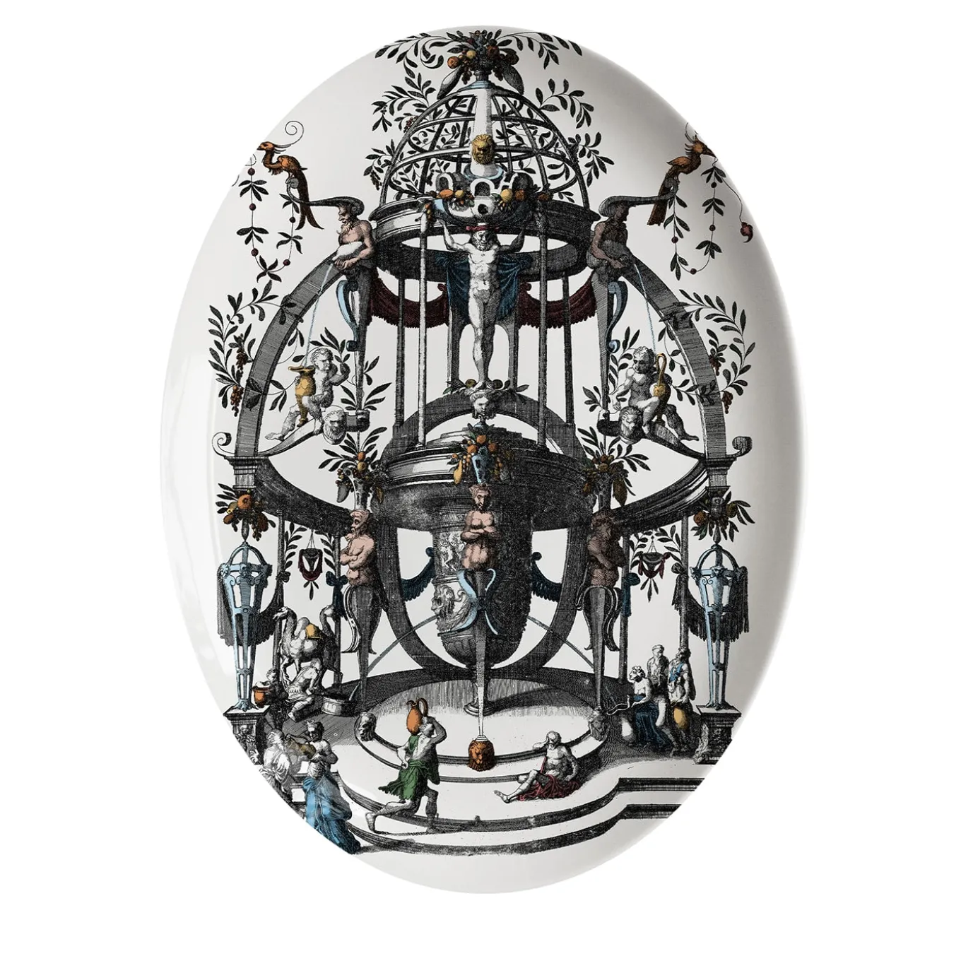 Pompei Piatto ovale in porcellana con disegno di grottesca